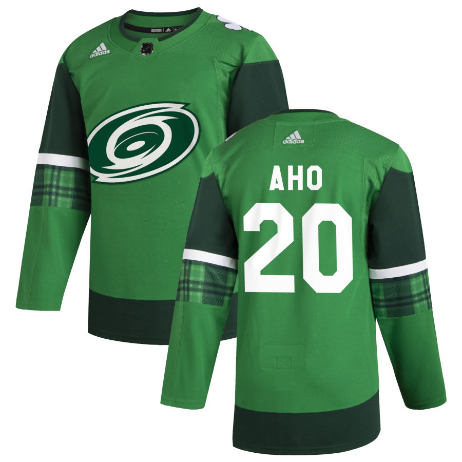 Carolina Hurricanes #20 Sebastian Aho Men Adidas 2020 St. Patrick Day Stitched NHL Jersey Green